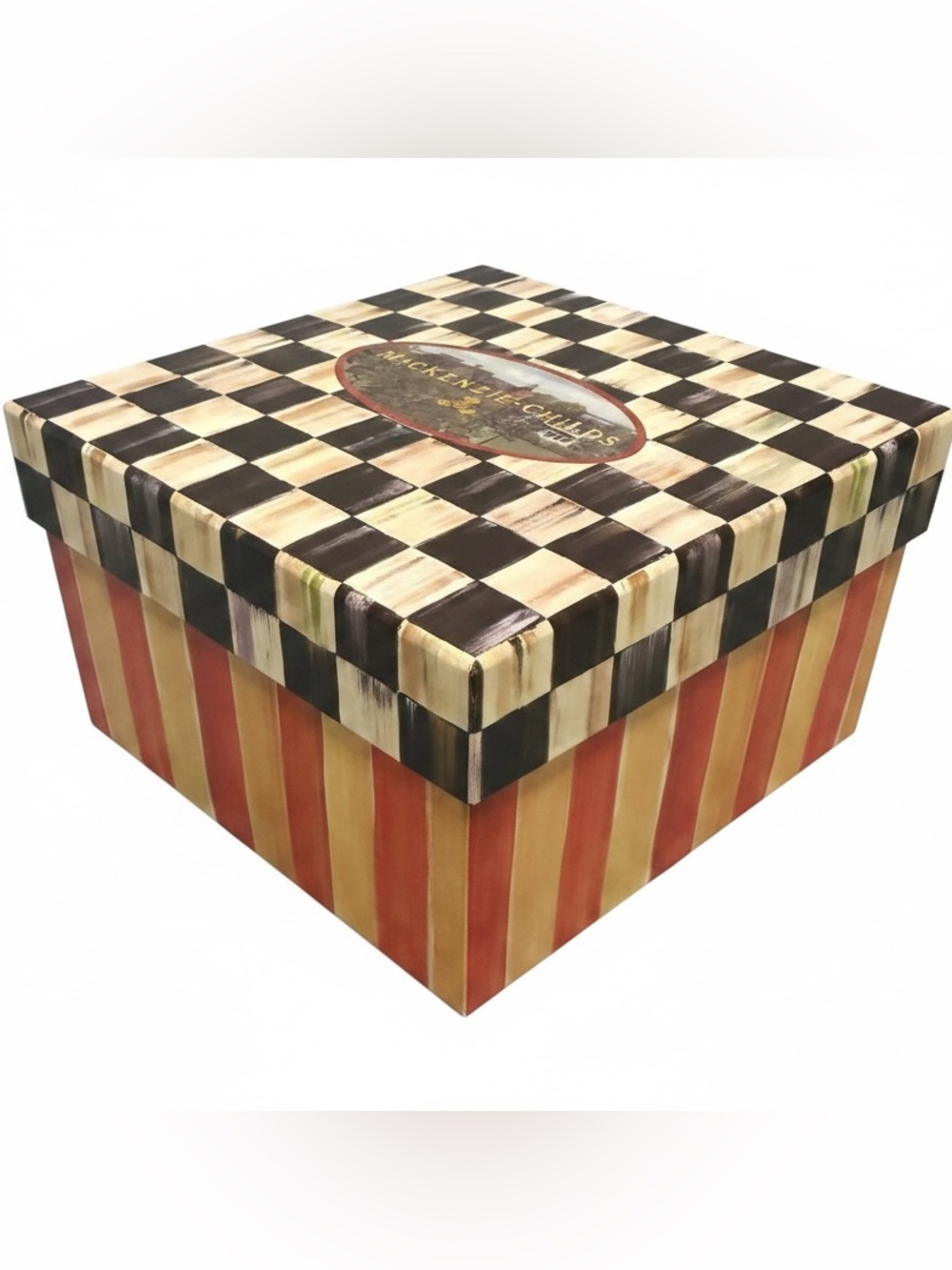 MacKenzie-Childs Courtly Check and Stripe Gift Box w Tissue Paper